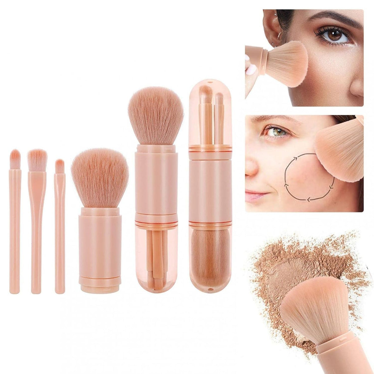 4 in 1 Travel Makeup Brush Set | Portable, Mini, Easy to Use