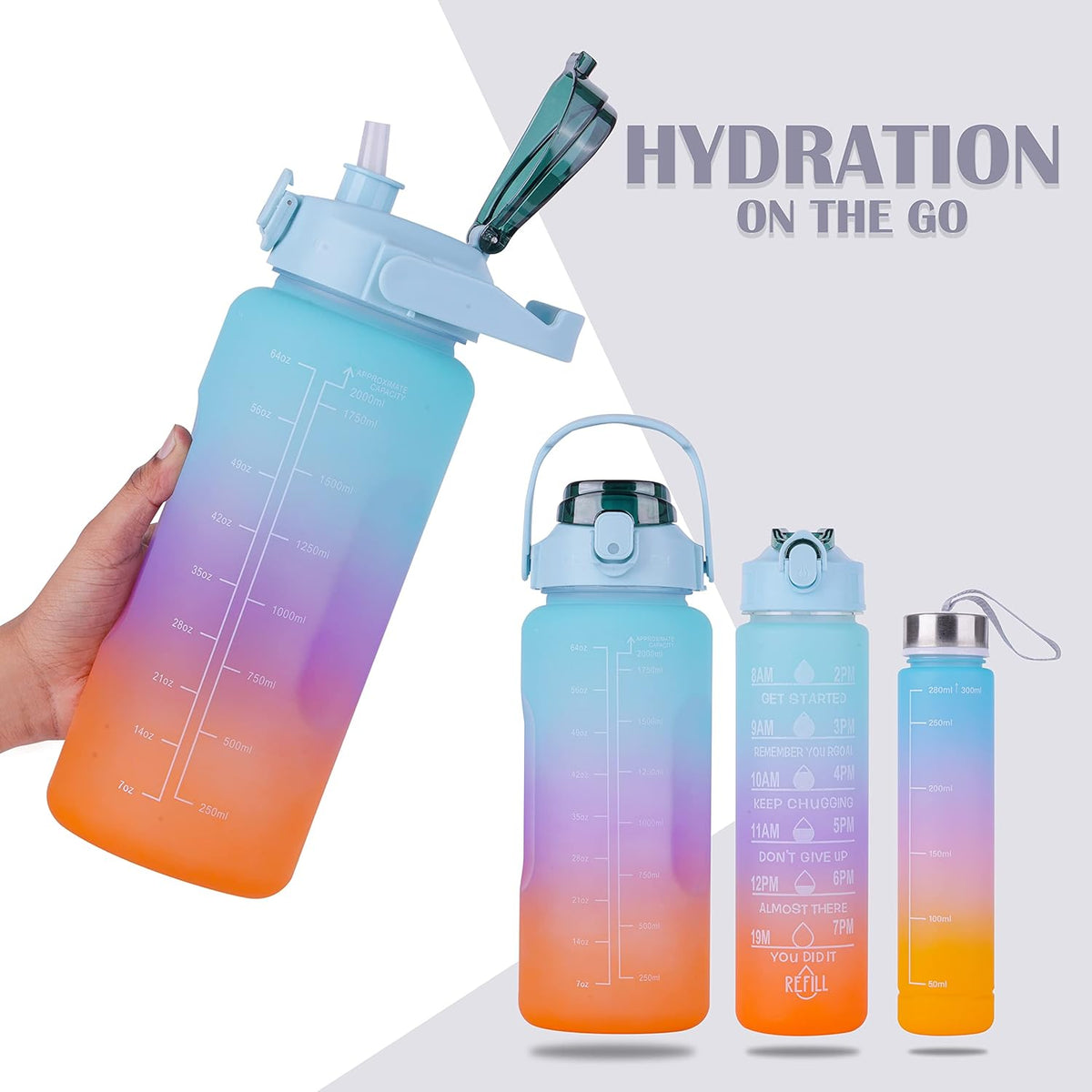 Set of 3 Motivational Gym Bottles